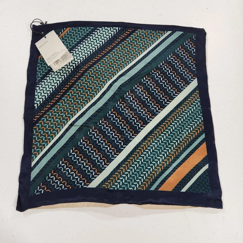 West Elm NWT 100% Silk 18X18 Geometric Patterned Pillow Cover Cases Set Of 2
